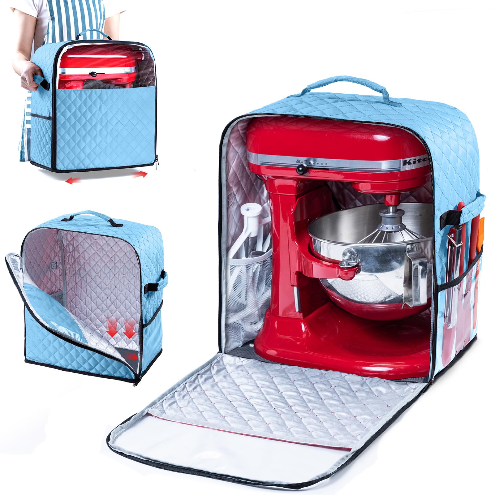 BAGSPRITE Stand Mixer Cover with Appliance Sliders Base Compatible with KitchenAid Mixer-Storage Bag for 6/7/8 Quart with Pockets for Kitchen Aid Accessories and Attachments