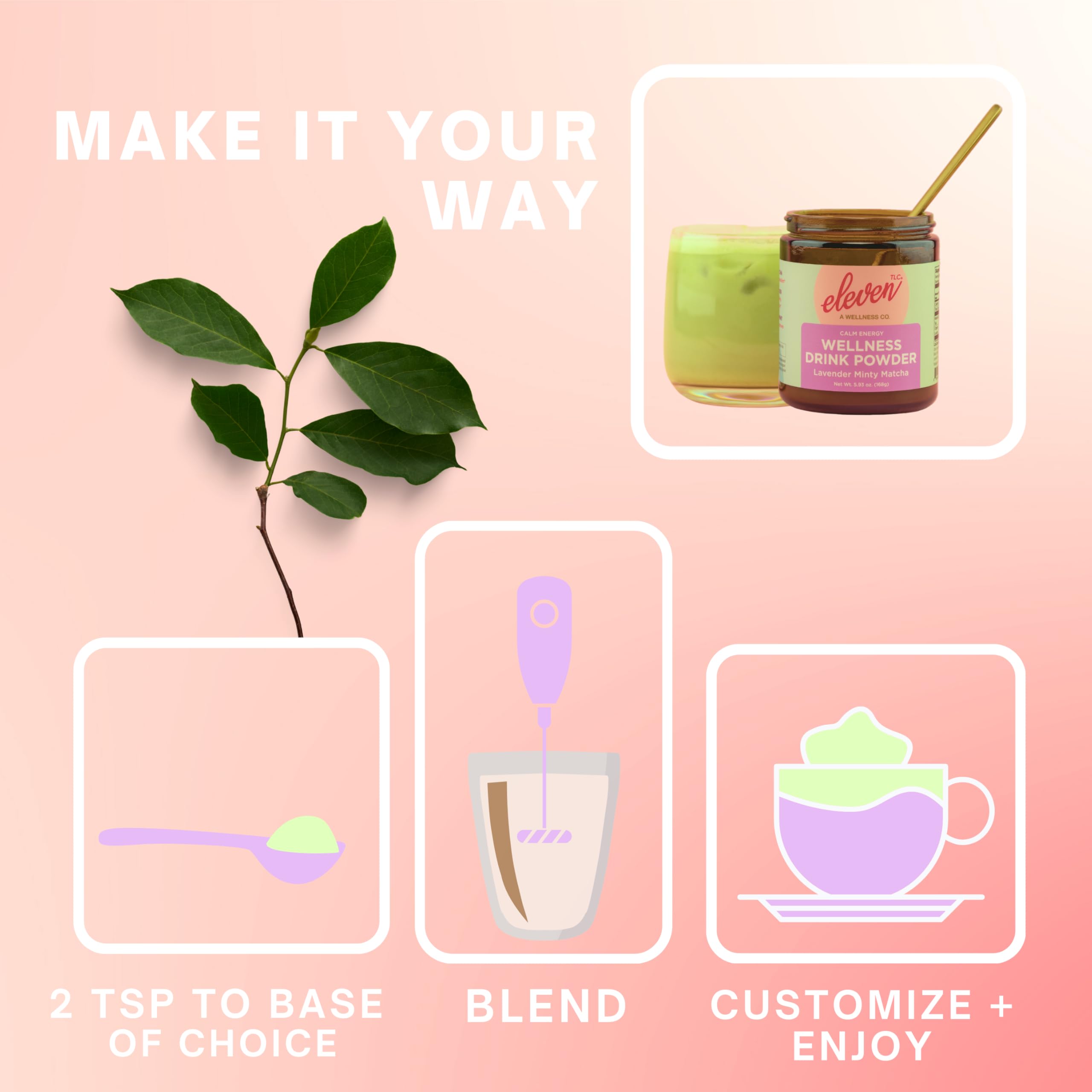 Eleven TLC Mint Lavender Matcha Powder Ceremonial Grade Japanese Green Tea Sugar-Free Wellness Latte Mix with Peppermint Lavender — view 9