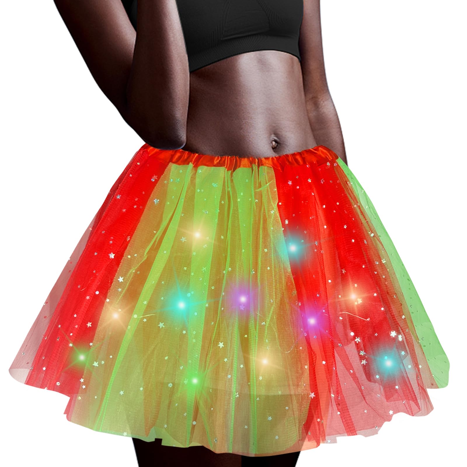 Falda tutú LED para mujer, falda de tutú brillante, falda de tul en capas, falda de ballet para fiesta de Halloween, disfraz de carnaval