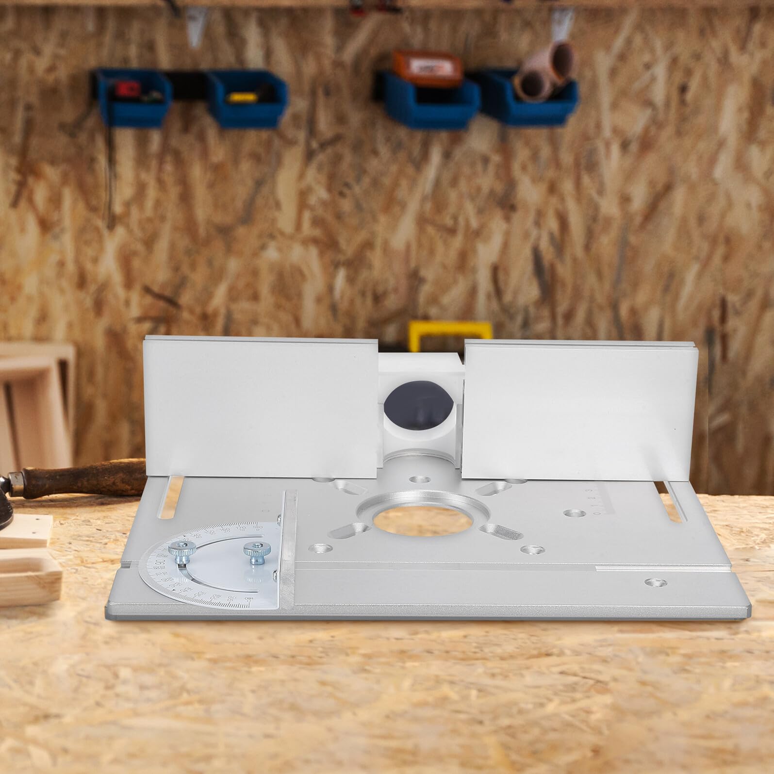 Piastra Inserto per Tavolo Router in Lega di Alluminio S8 Argento | Scala Chiara e Compatibilità, con Calibro Angolare Incluso, per Lavorazione del Legno e Progetti Creativi
