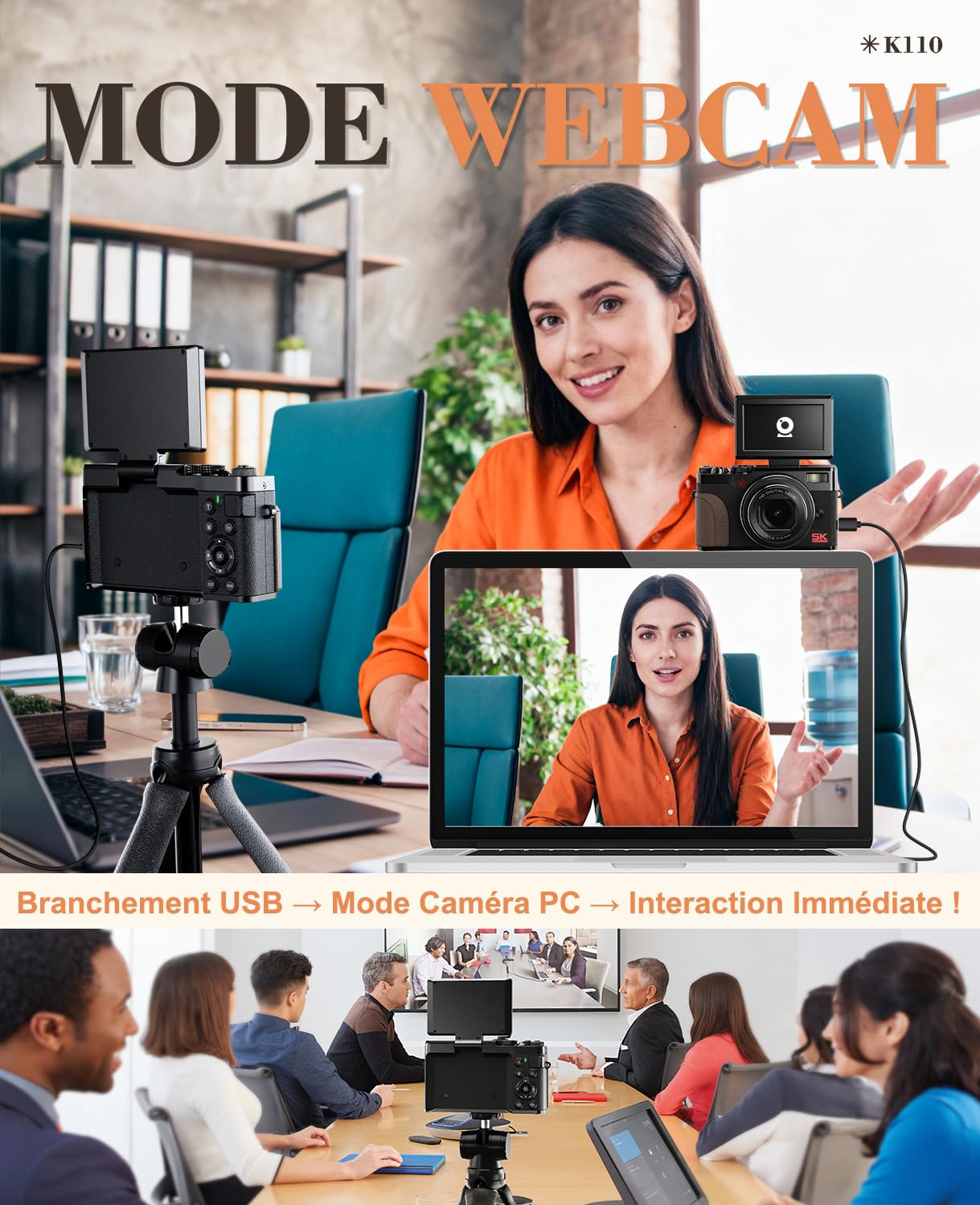 Appareil Photo numérique 5K, 64MP caméra de vlogging, WiFi caméra de vlogging Youtube contrôlée par et Application, 18X Appareil Photo Compact avec Carte TF 32 Go, objectifs Grand-Angle et Macro