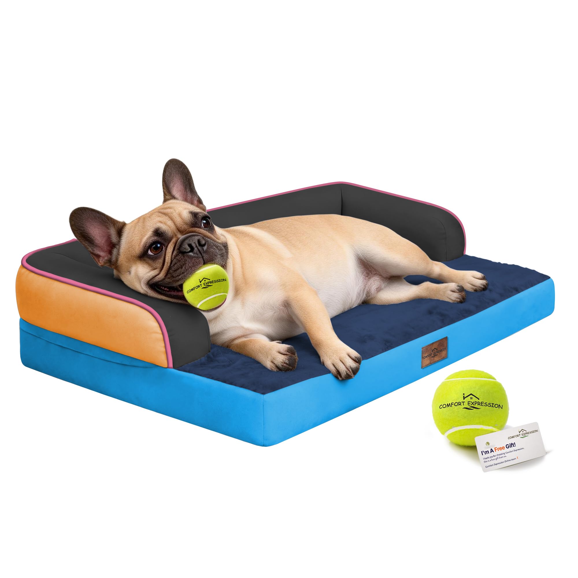 Comfort Expression Washable Dog Bed with Bolster for Medium to Large Dogs