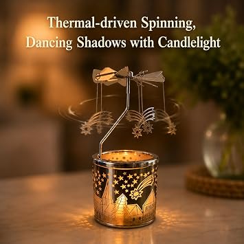 kingnero Carousel Candle Tea Light Holder Rotary Candle Holder Spinning Candleholder Metal Windmill Candlestick for Home Decor (Meteor)