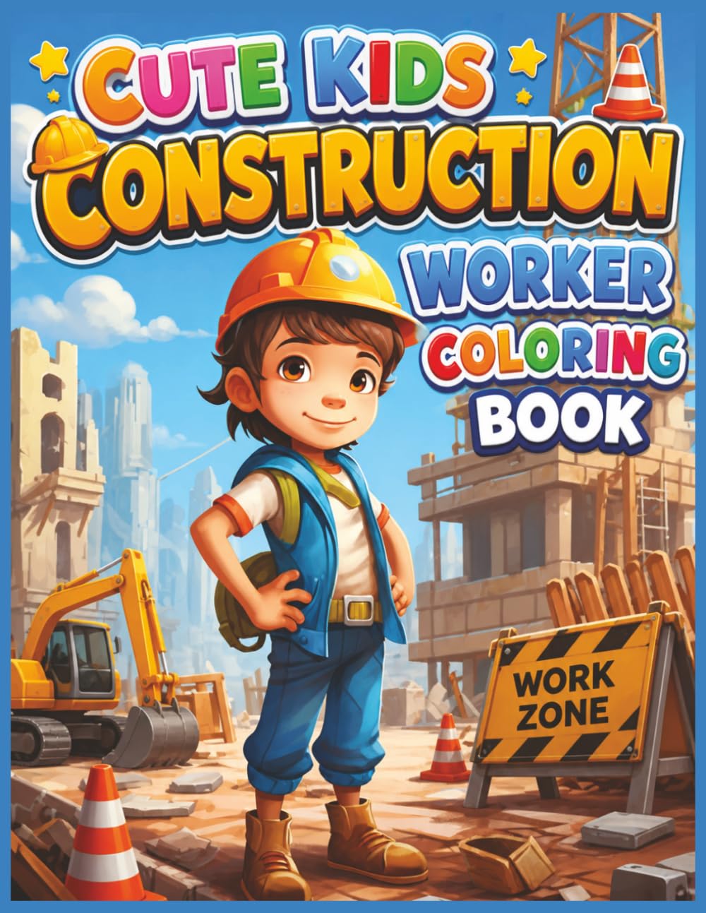 Cute Kids Construction Worker Coloring Book