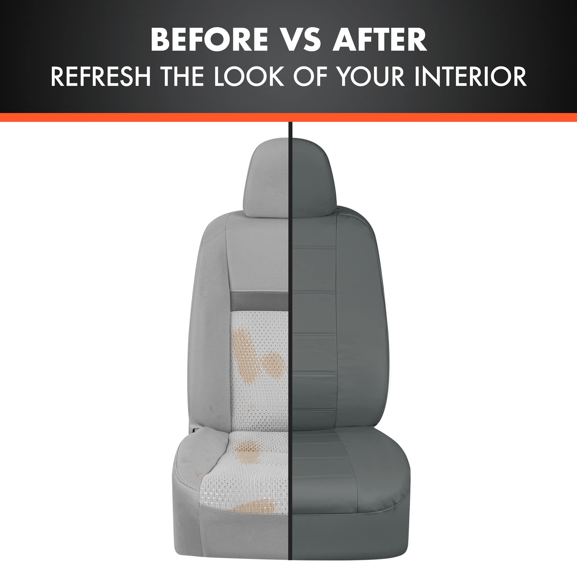 carXS UltraLuxe Gray Leather Seat Covers Full Set – Faux Leather Front Seat Covers and Back Seat Cover for Cars, Fits Most Auto Truck Van and SUV