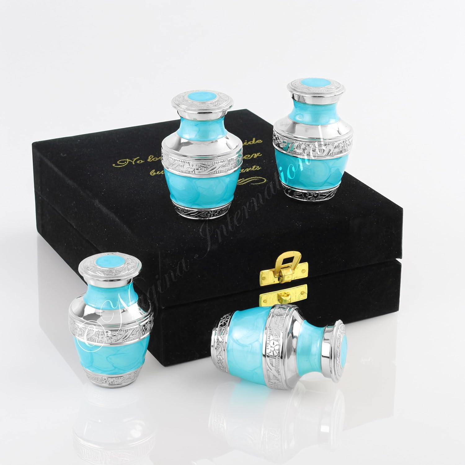 Keepsake Urns Small for Human Ashes Set of 4 | Mini Funeral Cremation Pot with Velvet Box | Cremated Remains Storage Container & Box (Turquoise Gospel Blue) [B08YWM8CQN]