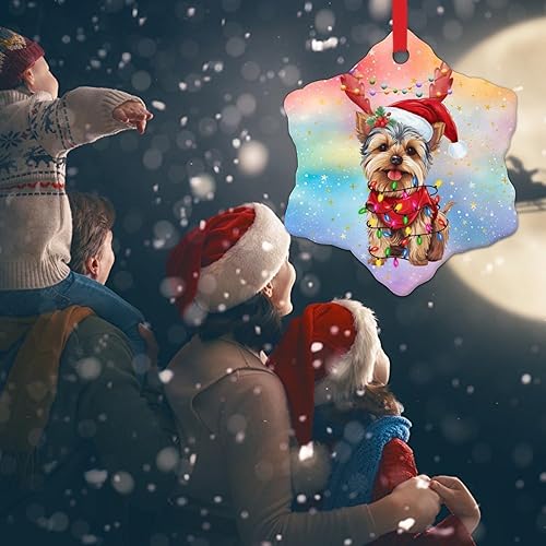 Miniatura 7 de WoGuangis Adorno de regalo para dueño de mascotas para árbol de Navidad, Yorkshire Terrier, cuernos de Navidad, regalo festivo, adorno de árbol de