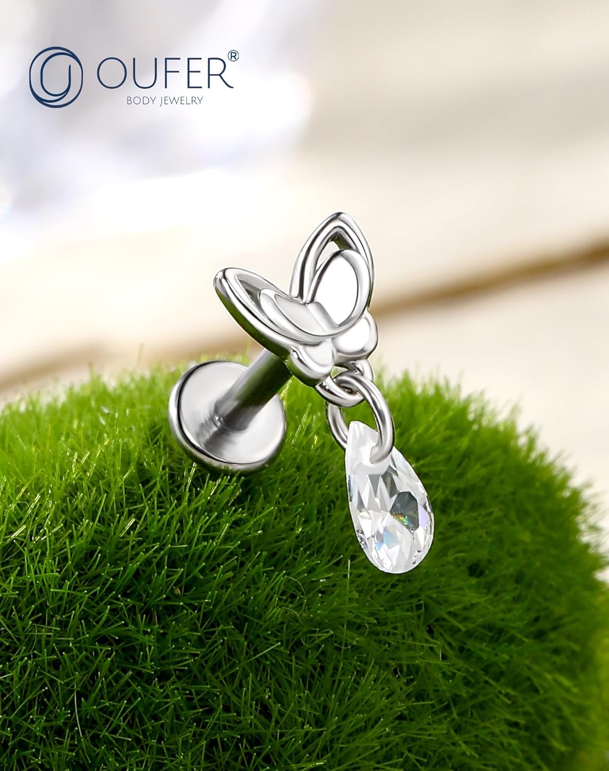 OUFER Dangle Butterfly Helix Piercing Jewelry, 16G Internally Threaded Flat Back Piercings Silver Helix Cartilage Tragus Conch Piercing Jewelry for Women Men-6MM - Image 7