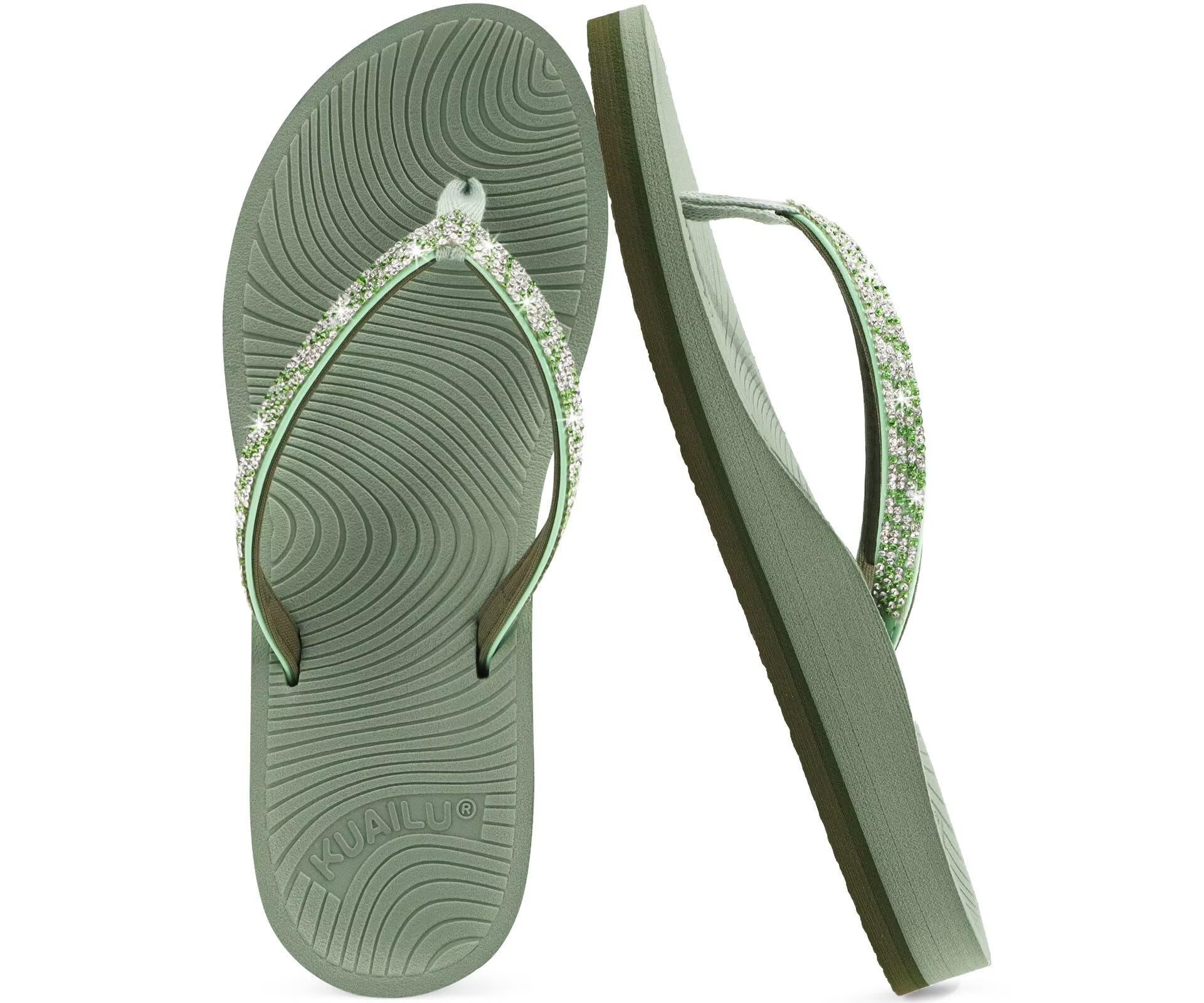KuaiLu Frauen Strass Flip Flops mit Komfort Bogen Unterstützung Yoga Matte Kissen Sandalen Mode Sommer Strand Reisen Orthotic Walking Thong Sandles Slip auf Plantar Fasciitis Indoor Outdoor Schuhe