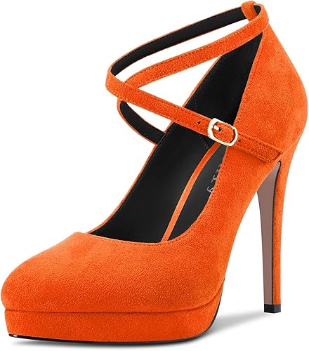 Miniatura 9 de DearOnly Zapatos de tacón de plataforma para mujer puntera cerrada correa de tobillo tacón alto gamuza para novia boda vestido de 5 pulgadas