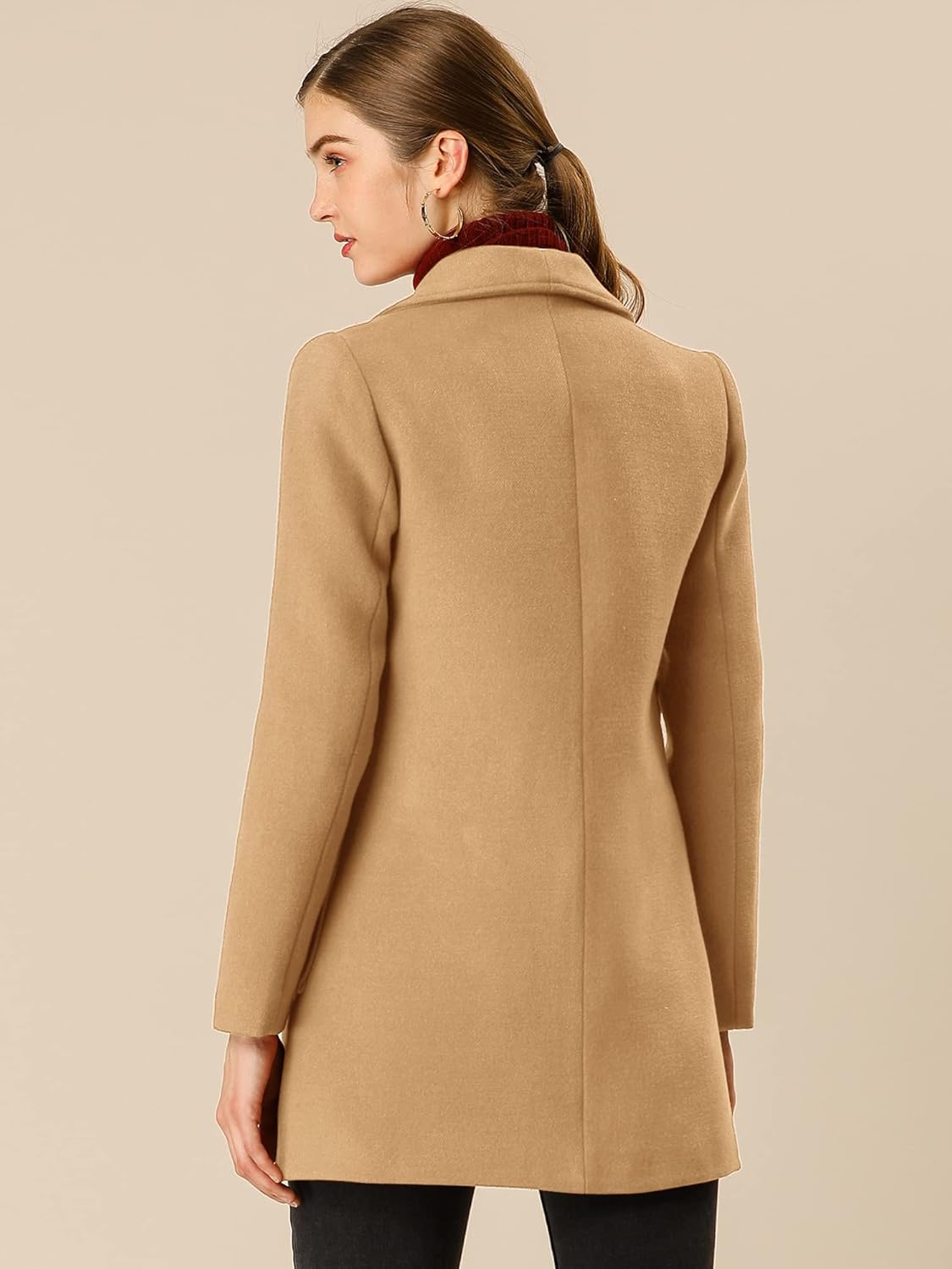 Allegra K Women's Winter Wrap Coat Turndwon Collar Christmas Long Sleeve Tie Belt Coat with Pockets - Image 5