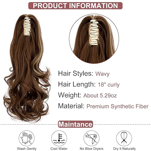 Miniatura 2 de Extensión de cola de caballo con clip, de 18 pulgadas, 20 pulgadas, rizada, ondulada, recta, cola de caballo larga con clip, para mujer, mezcla de