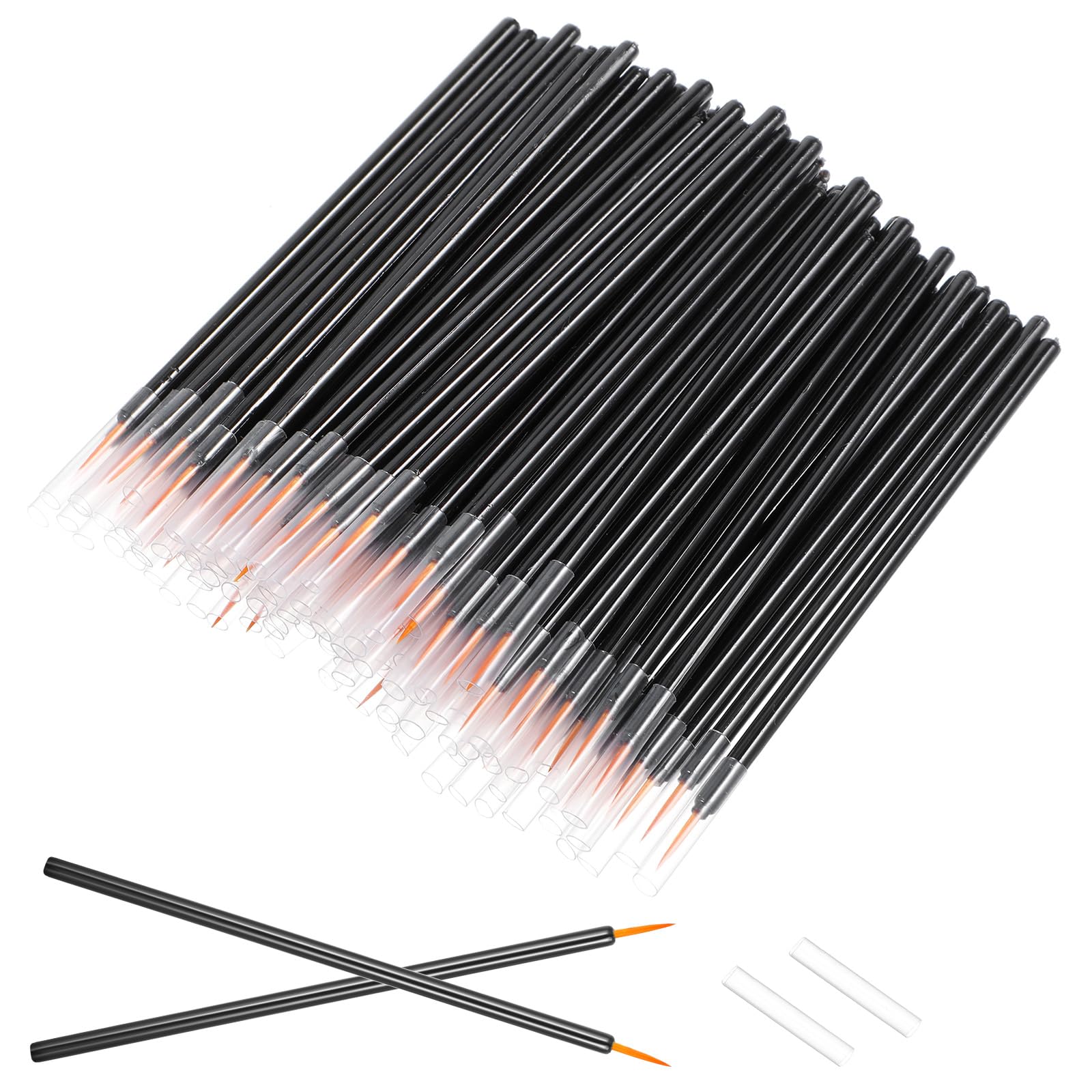 Bremorou Confezione da 100 pennelli usa e getta per eyeliner, punta fine, applicatore per eyeliner, pennelli per trucco (nero, giallo)