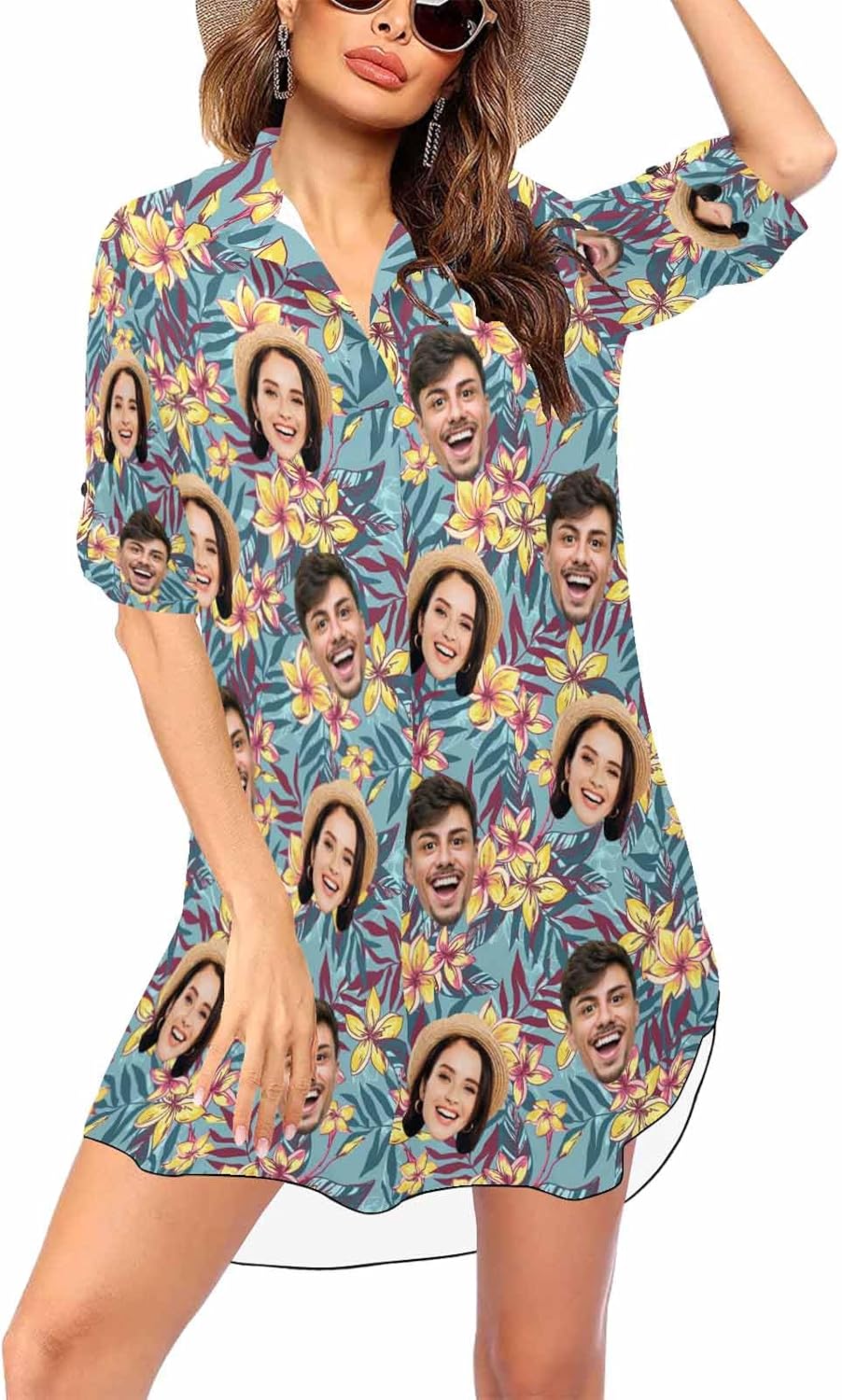 Custom Face Swimsuit Coverups for Women Personalized Bathing Suit Funny Chiffon Bikini Swimwear Beach Cover Up Dress Shirt