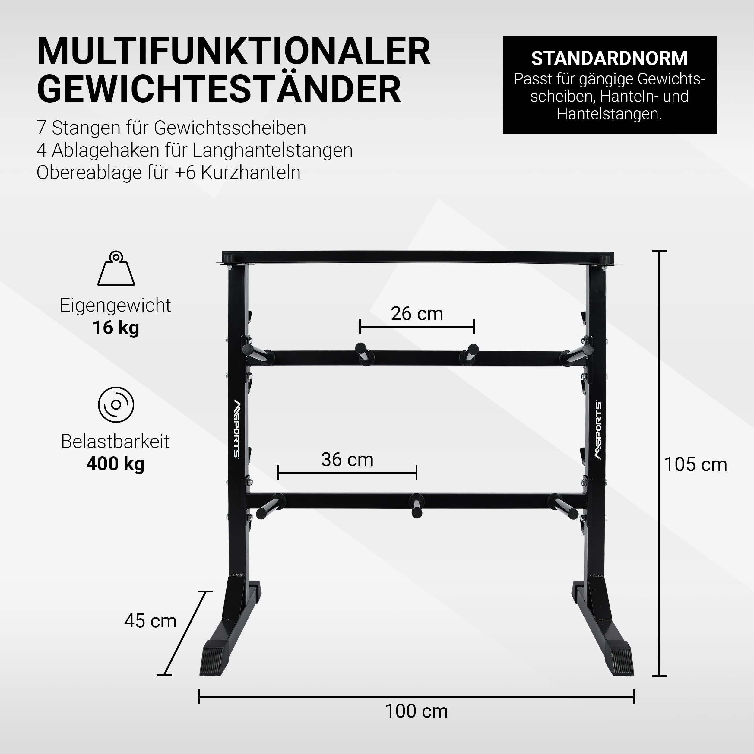 MSPORTS Hantelablage Premium Hantelständer Kurzhantelablage aus Stahl bis 400 kg belastbar - Langhantelablage Langhantelständer Gewichteständer