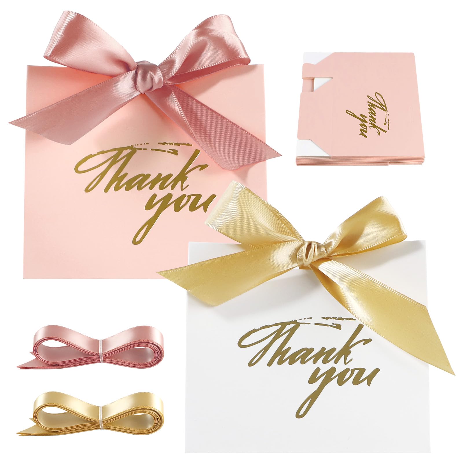 24PCS Party Favor Bags for Presents, IEMIEBSHA Gift Bags with Ribbon, Luxury Small Paper Bags Boxes for Birthday Baby Shower Wedding Bridesmaids Celebration(White and Pink)