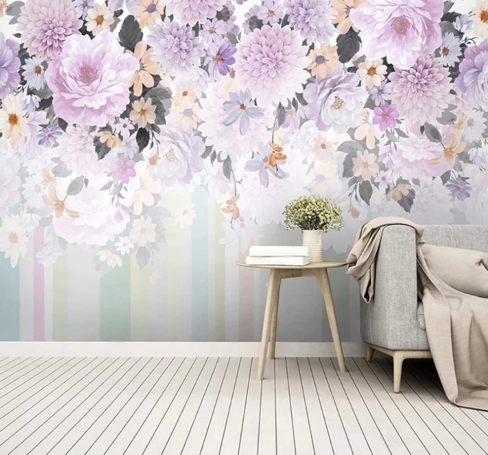 XLMING Three Dimensional Hand Drawn Beautiful Watercolour Flowers 3D Wallpaper Luxury Silk Study Dining Feature Sofa Grey Bedroom Living Room Tv Decorative Wall-400cm×280cm