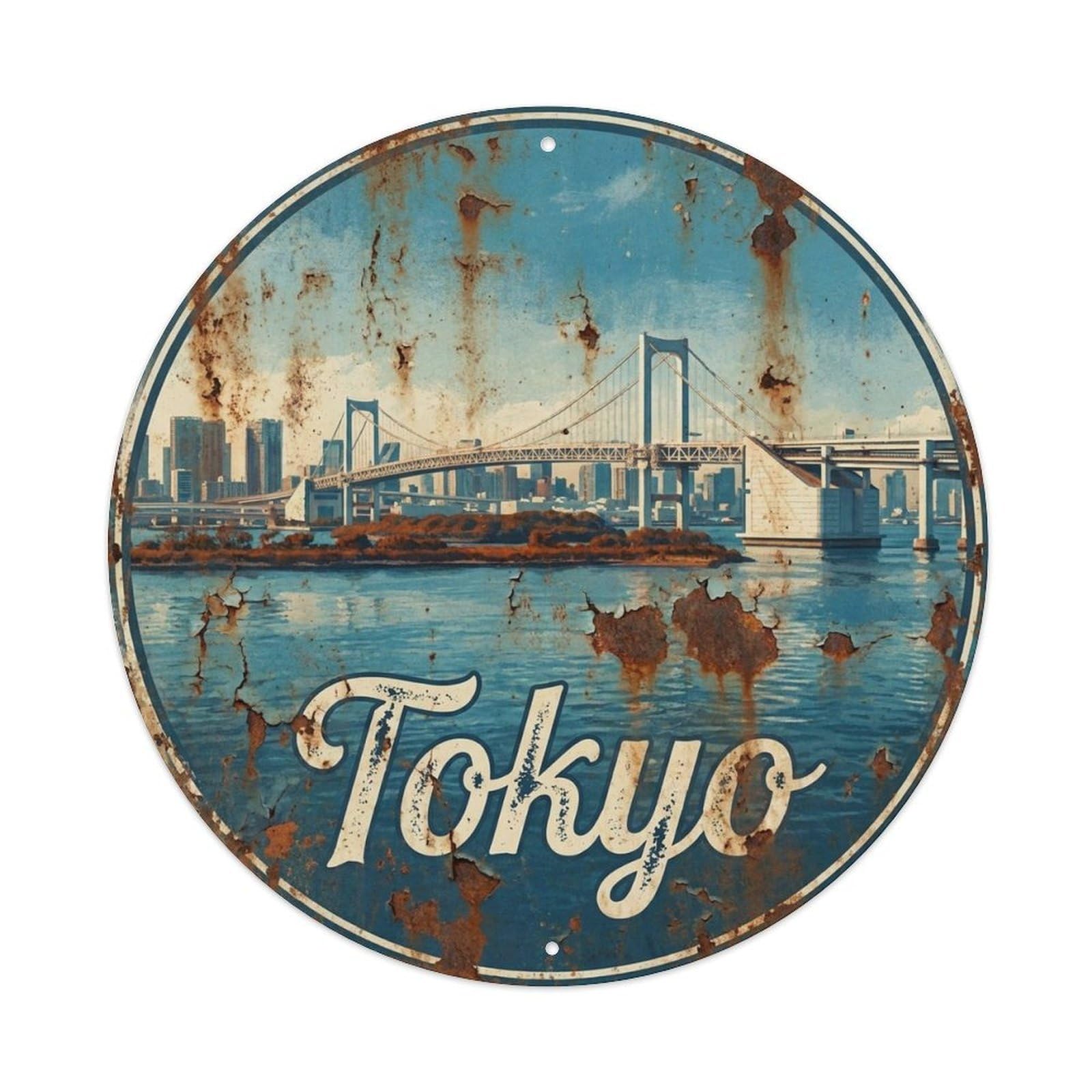 Tokyo Japan Woodblock Travel Colorblock Urban Heritage Metal Tin Sign