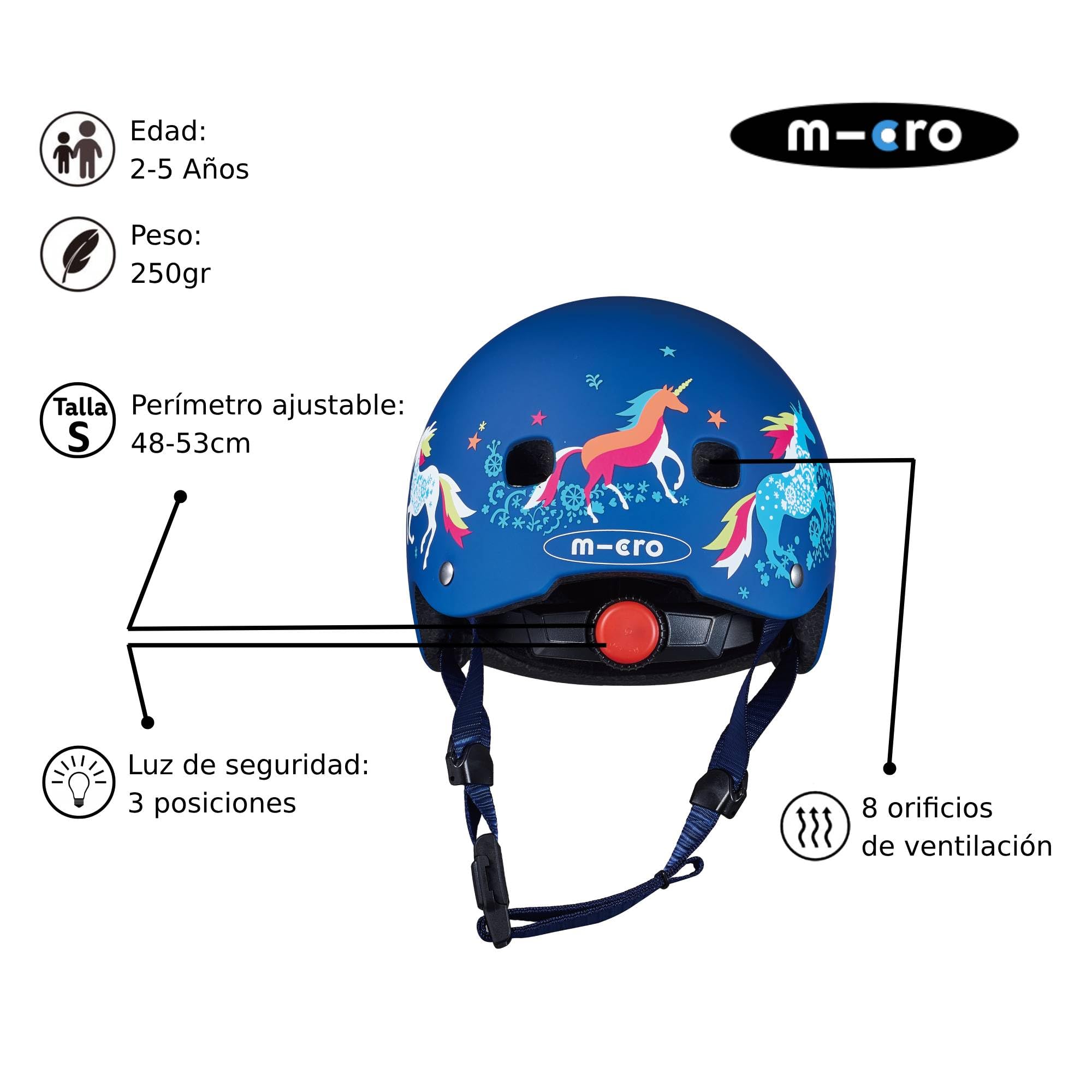 Micro Casco Infantil Patinete Bicicleta Ultraligero 250g Cierre Magnético Luz Trasera 3 Posiciones