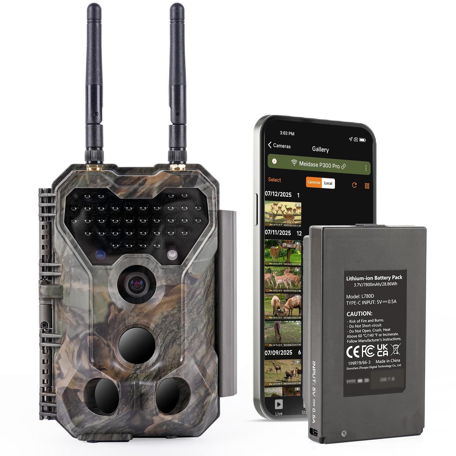 Photo 1 of Meidase P300 Pro (Non-Cellular) WiFi Trail Camera, Dual-Antenna 165ft Range, 7800mAh Battery, 64MP Photos, 1296p HD Video, 0.1s Trigger, 100ft No Glow Night Vision, App Control
