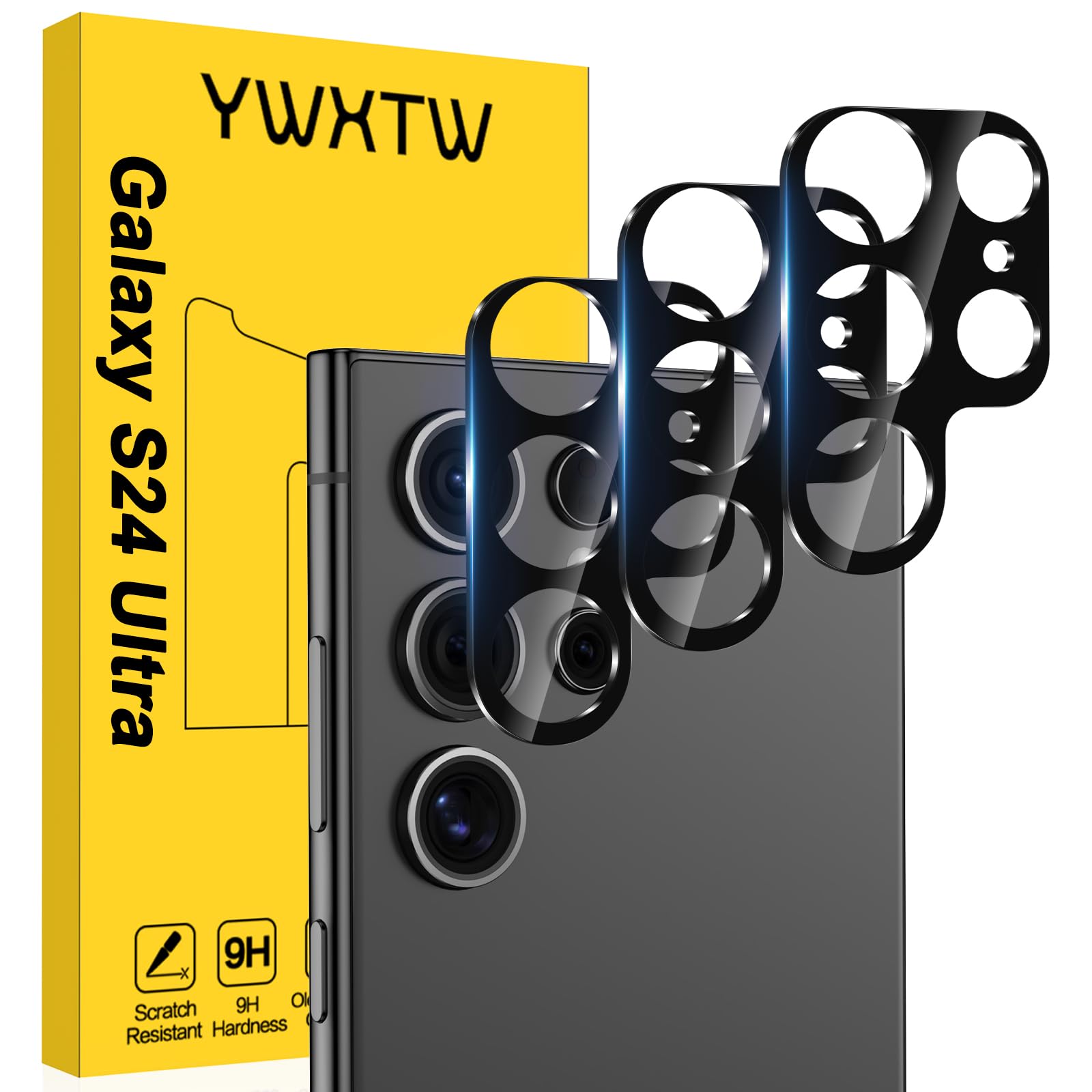 YWXTW Ochraniacz obiektywu aparatu do Samsung Galaxy S24 Ultra, odporne na zarysowania, pełne pokrycie, szkło hartowane 9H, S 24 Ultra, osłona ekranu, przyjazna dla obudowy, 3 szt