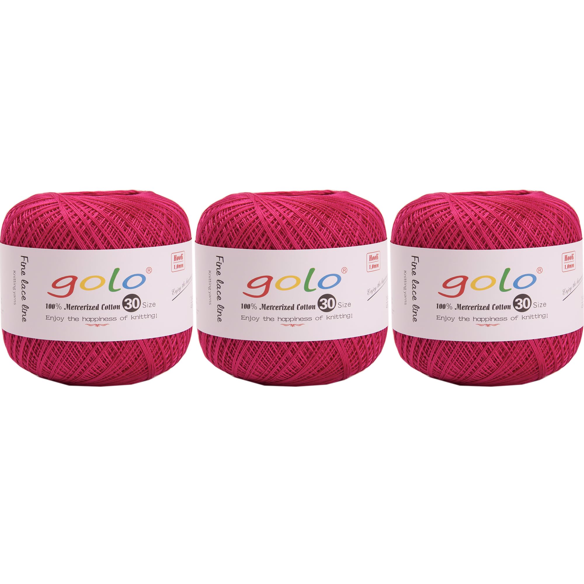 golo 3 Balls Crochet Thread Size 30 Yarn for Hand Knitting, 000-600 Hot red