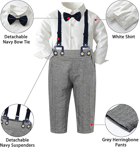 Vista 2 de SANGTREE - Conjuntos de traje de caballero para niños con tirantes extraíbles, de 3 meses a 14 años
