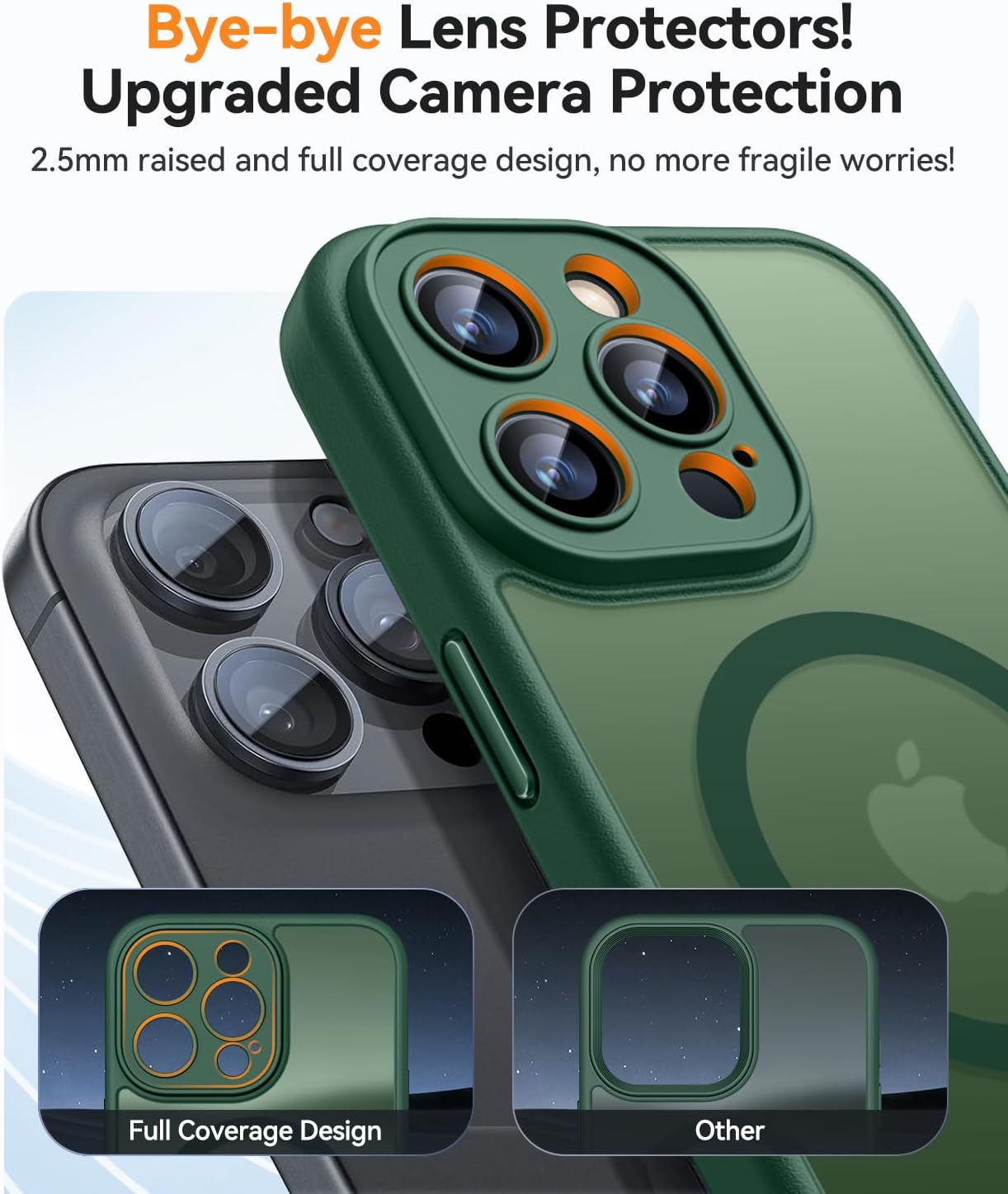 CANSHN Magnetic Compatible with iPhone 15 Pro Max Case, Upgraded [Full Camera Protection] [Compatible with Magsafe] [Translucent Matte] Shockproof Protective Phone Case Cover 6.7 Inch - Deep Green - Image 3