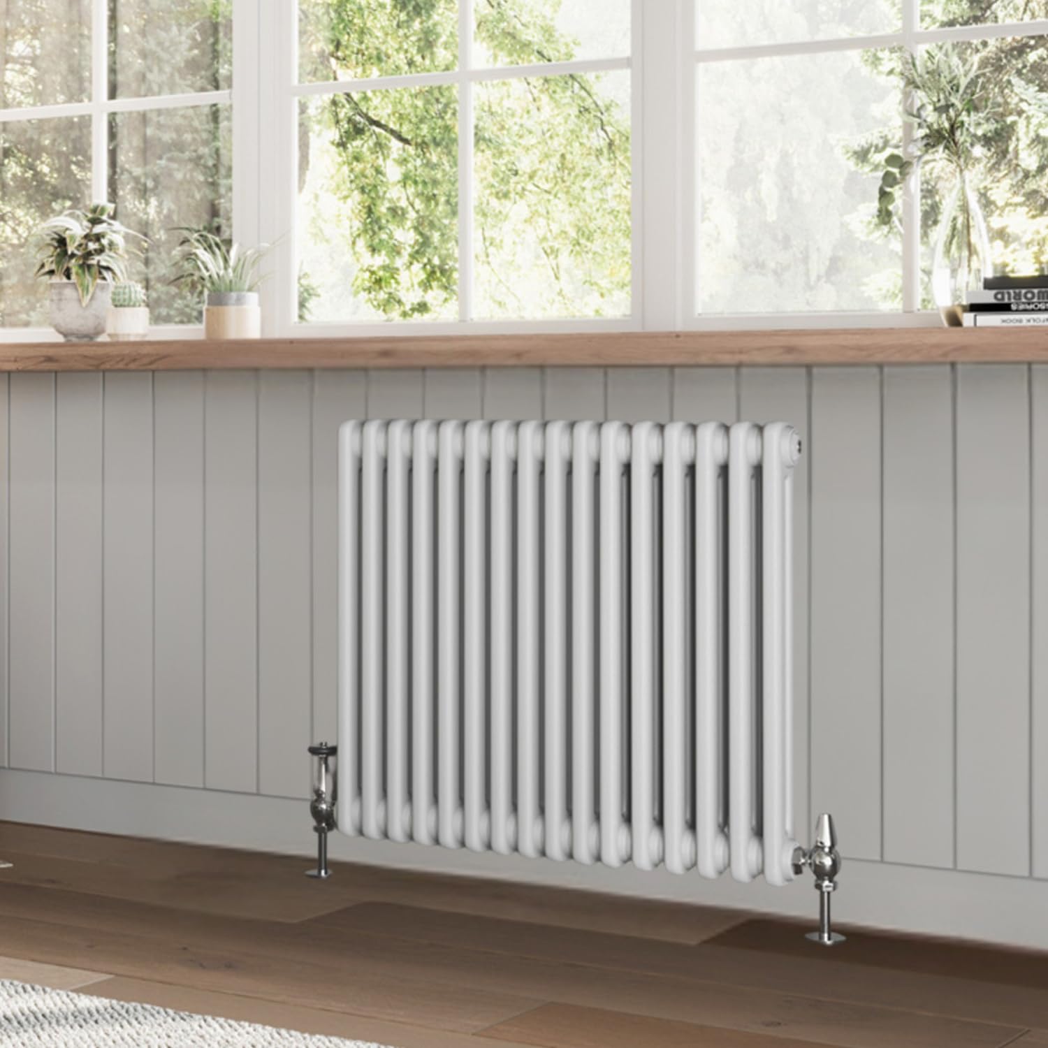 Go Bathrooms Utopia White Horizontal Radiator 600 x 785mm Traditional Cast Iron Style 2 Column White Central Heating Living Room Radiator โ image 1