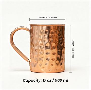 Craft Trade 16Oz/500ml Pure Copper Moscow Mule Mugs Hammered Drinking Cup with 4 Straws and 1Shot Glass for Drink Party and Room Bar Resturent - Set of 4