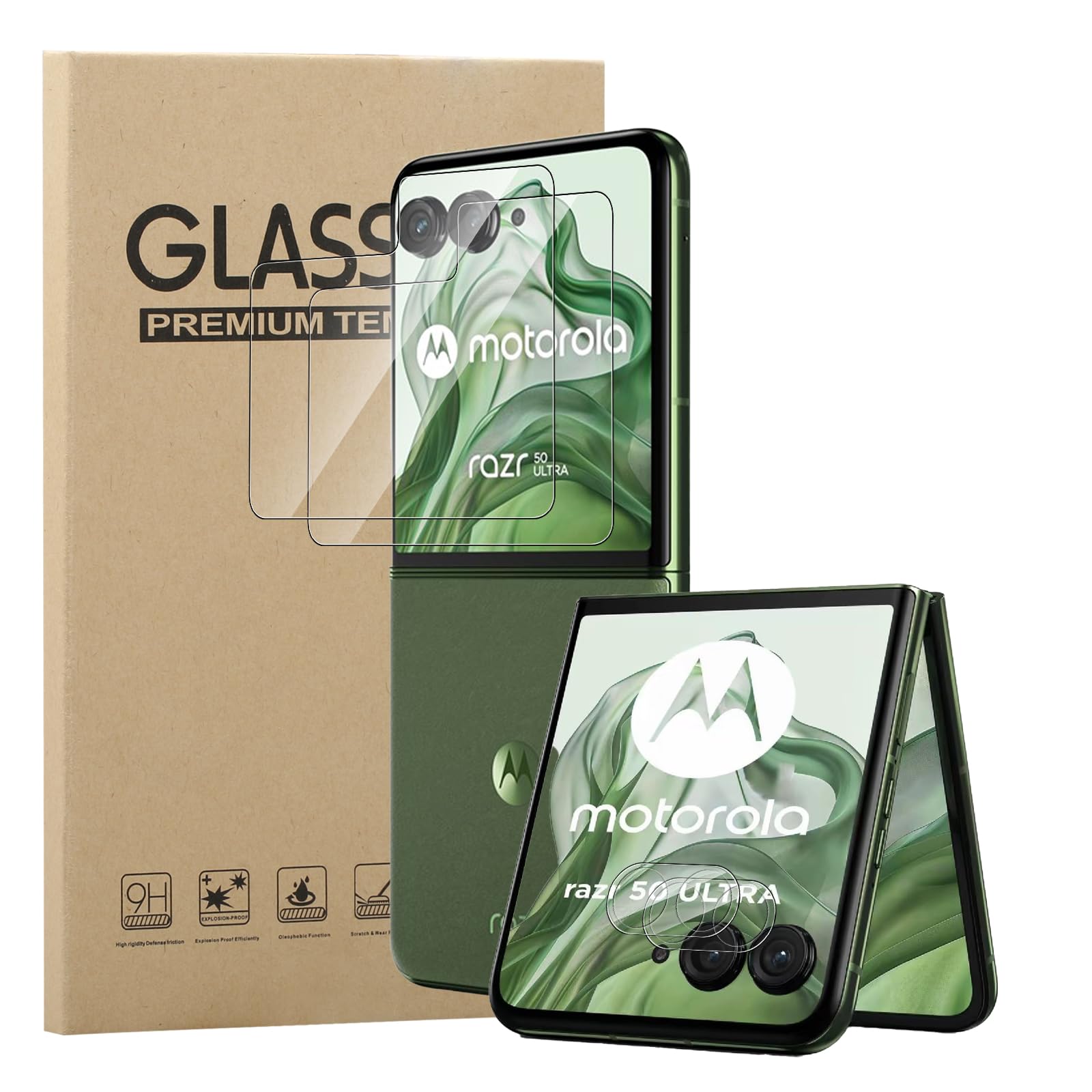 Screen Protector for Motorola Moto Razr 50 Ultra, [2+2Pack] 9H Hardness[Anti-Scratch] Tempered Glass HD Clear [Bubble Free] Protective Cover Film with Camera Lens Protector
