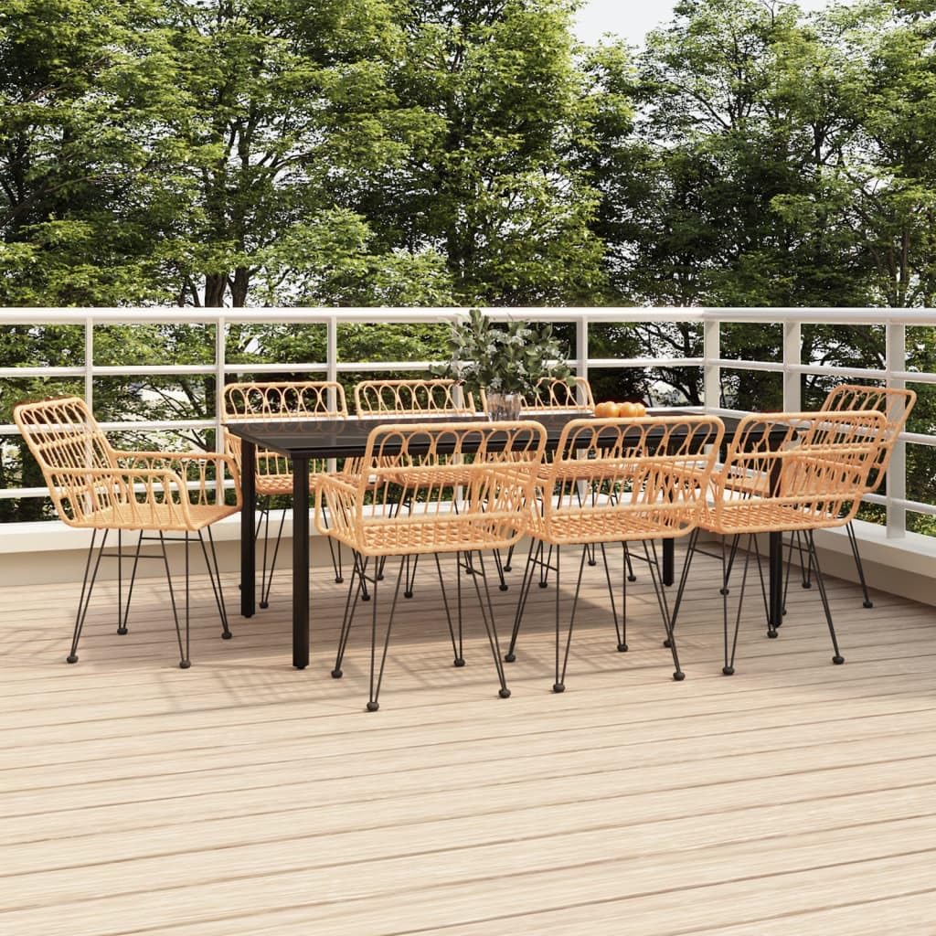 Juego de comedor de jardín de ratán sintético con marco de acero y tablero de cristal templado, para exteriores