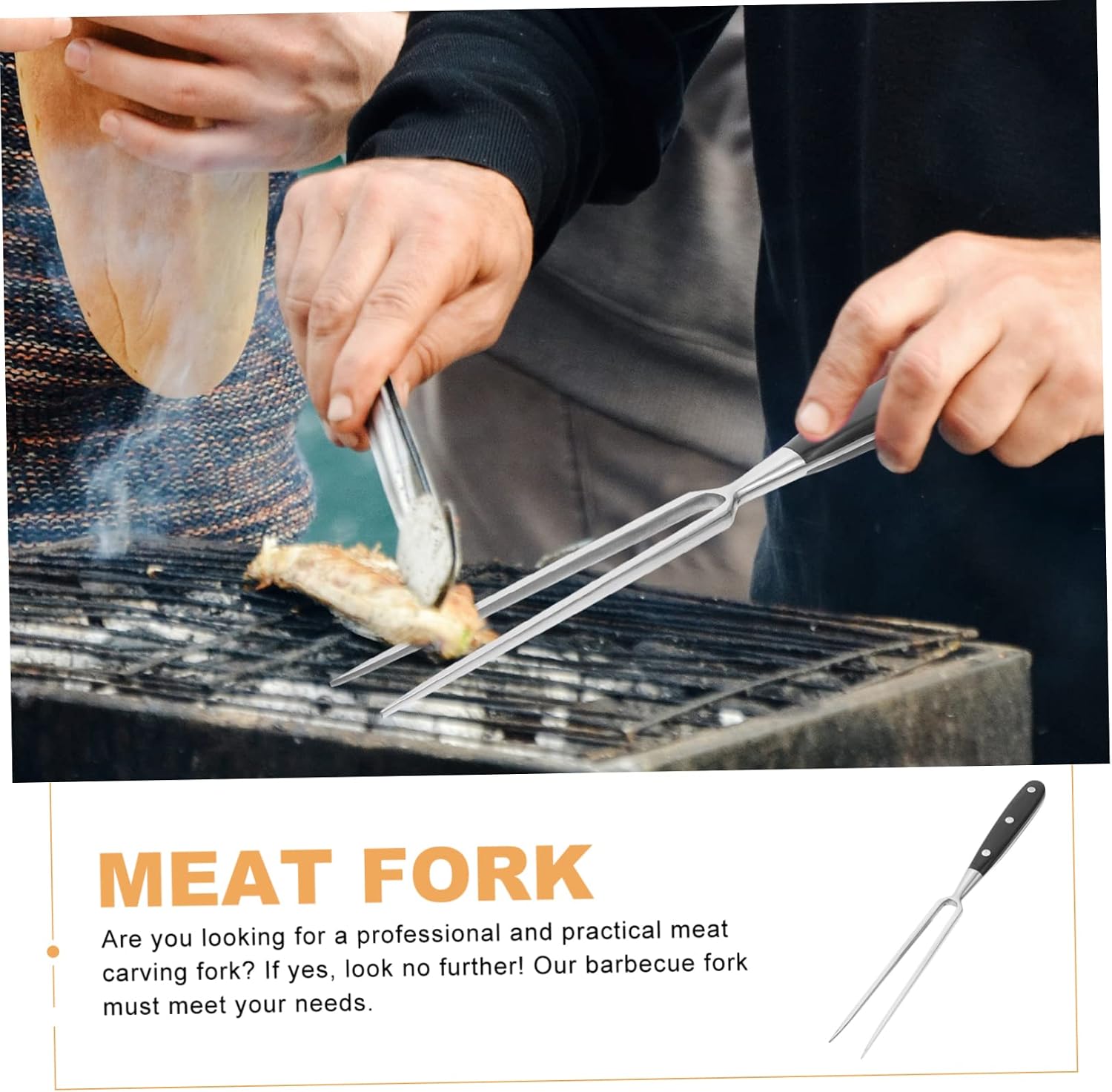 Stainless Steel Steak Fork for Camping Long Meat Forks Solid Handle for Chicken Carving Serving