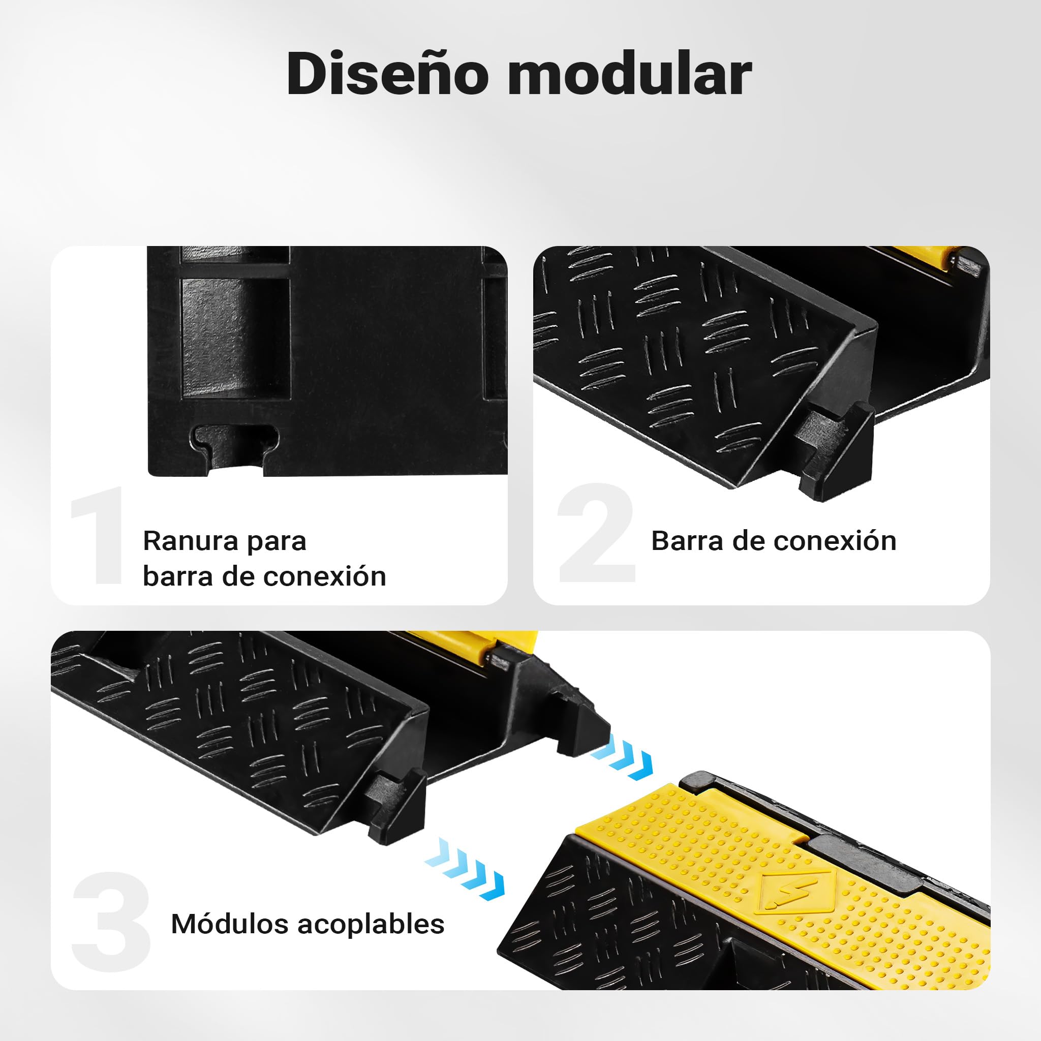 Rampa para Cables 98 x 26 x 6,5 cm, Canal pasacables con Capacidad de Carga de 15 t, protección contra el Paso de vehículos hasta 30 km/h, Protector contra pisadas, de PP y Goma.