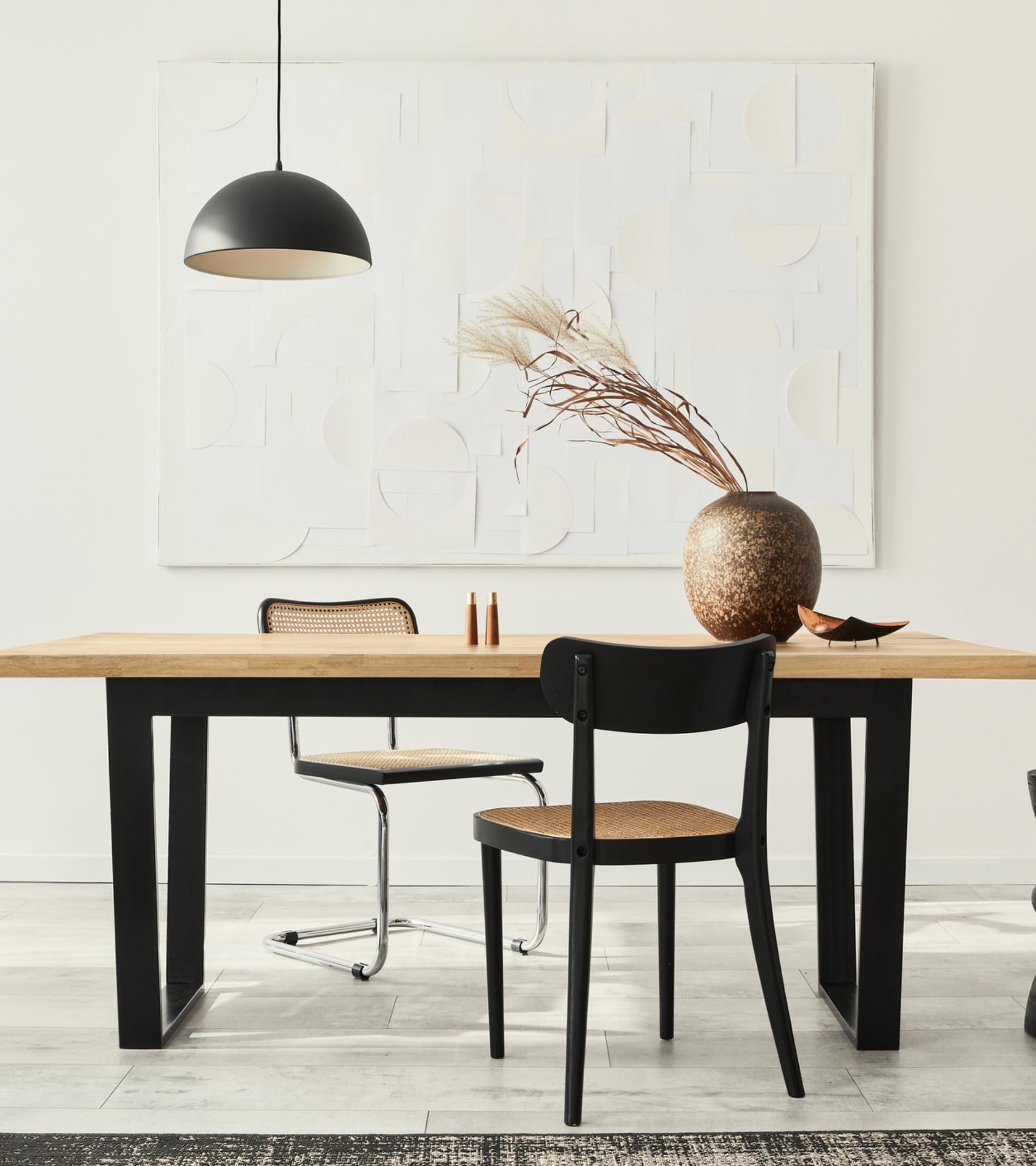 Home Heavenly® Mesa de Comedor, salón, Industrial Barcelona, Mesa de diseño Moderno y Robusto, Tablero en Listones de Madera con Acabado Recto Patas a Forma de U 140X80 cm