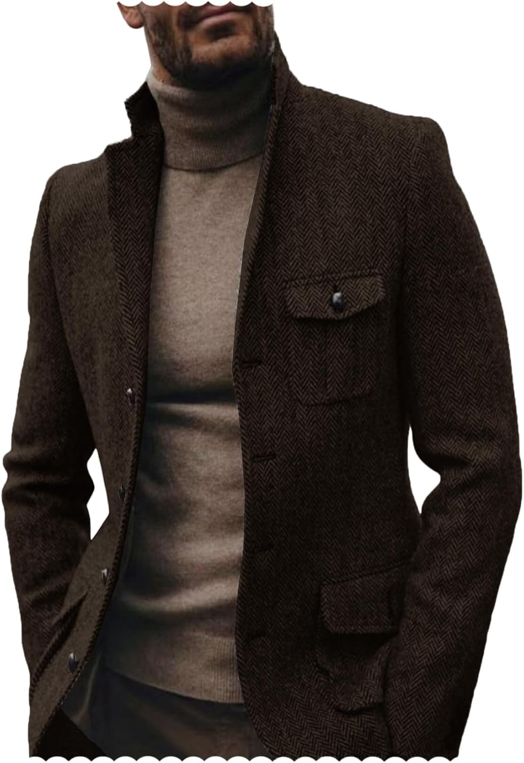 Mens Herringbone Tweed Blazer Business Casual Sport Coat Wool Blend Jacket for Wedding