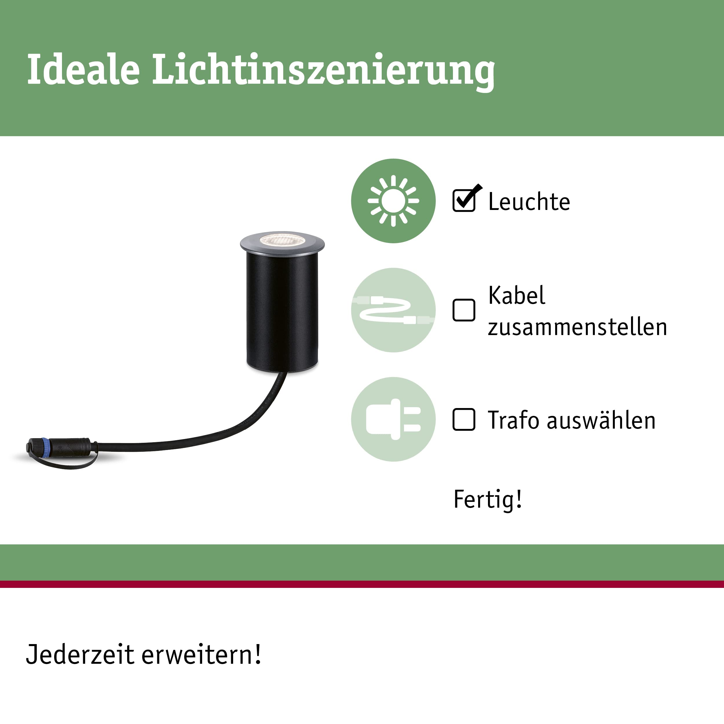 Paulmann 94369 Plug & Shine - Lampada da esterno a LED, IP67, 3000 K, 11 W, colore grigio, dimmerabile, sistema di illuminazione da giardino in allumi