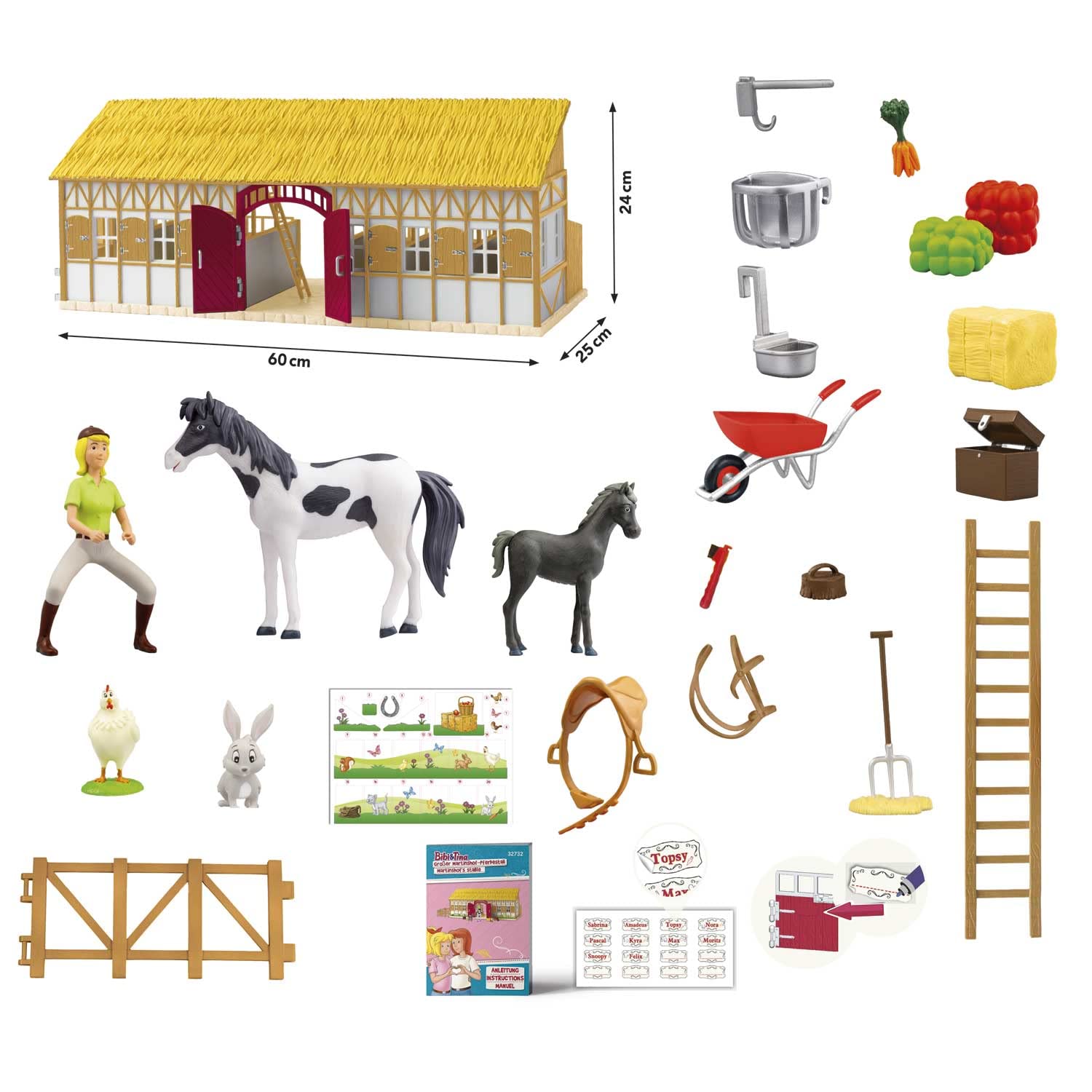 CRAZE Bibi e Tina Figure Martinshof Play Set Stalla per Cavalli Bibi e Tina Toys Stalla per Equitazione con Cavalli, Figure e Accessori Farm Toys 32732