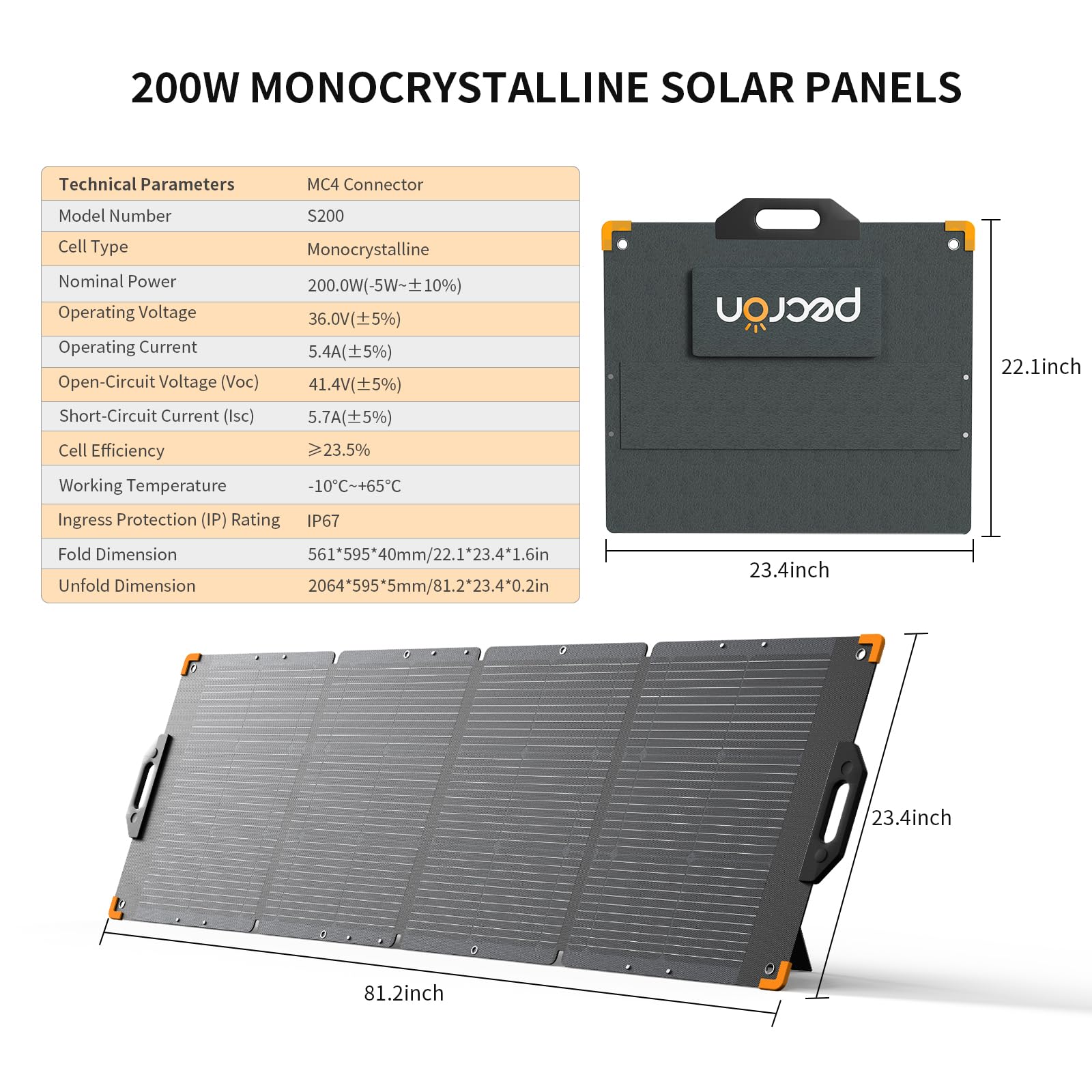 Amazon.com : PECRON 200 Watt Solar Panel, Portable Solar Panel for