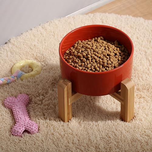Miniatura 6 de Petygooing Cuenco de cerámica elevado y elevado de 28 onzas para perros de razas pequeñas y medianas, plato de comida para perros con soporte,