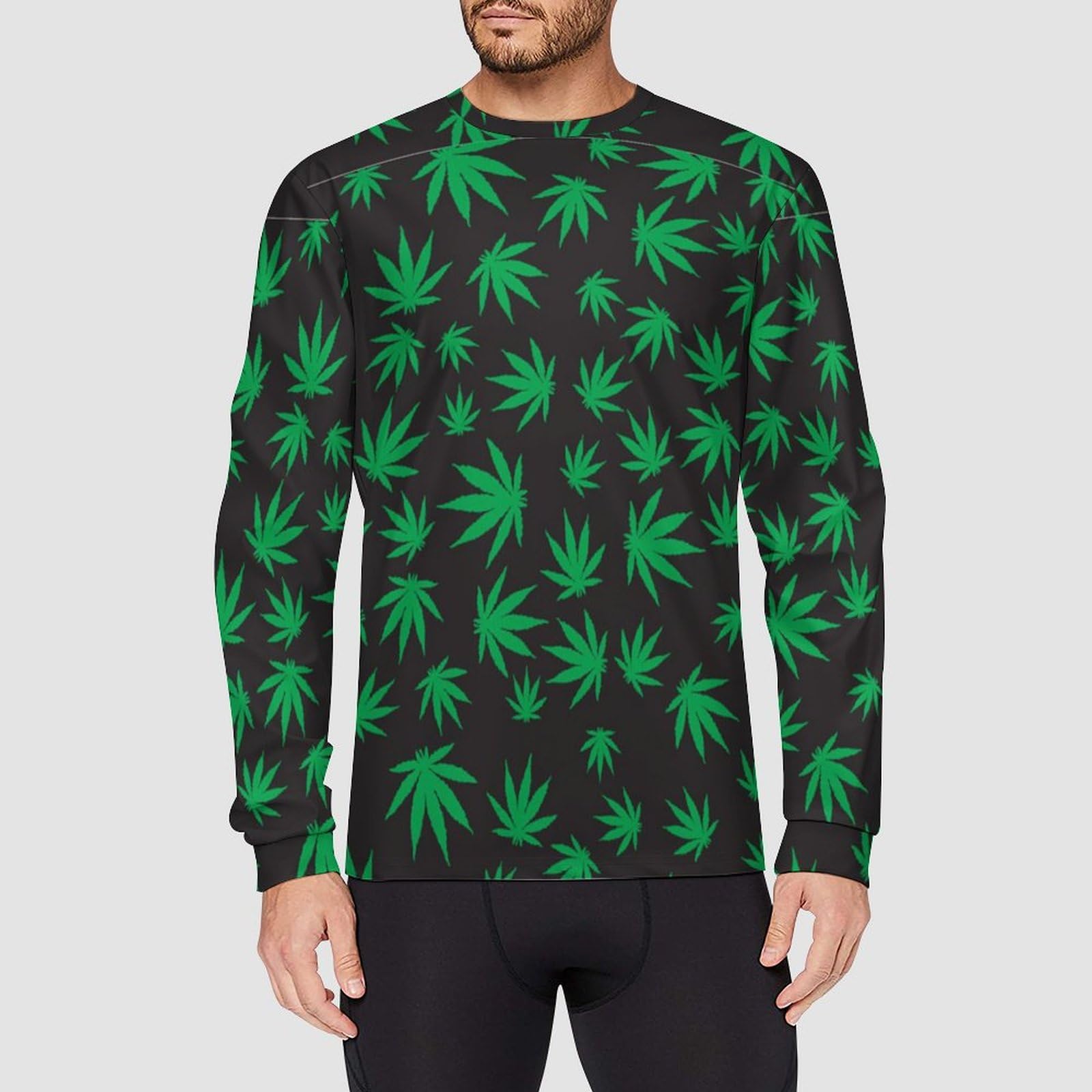 Marijuana Leaf Men's Long Sleeve Cycling Jersey Bike Jerseys with Quick Dry Breathable Fabric 2XL