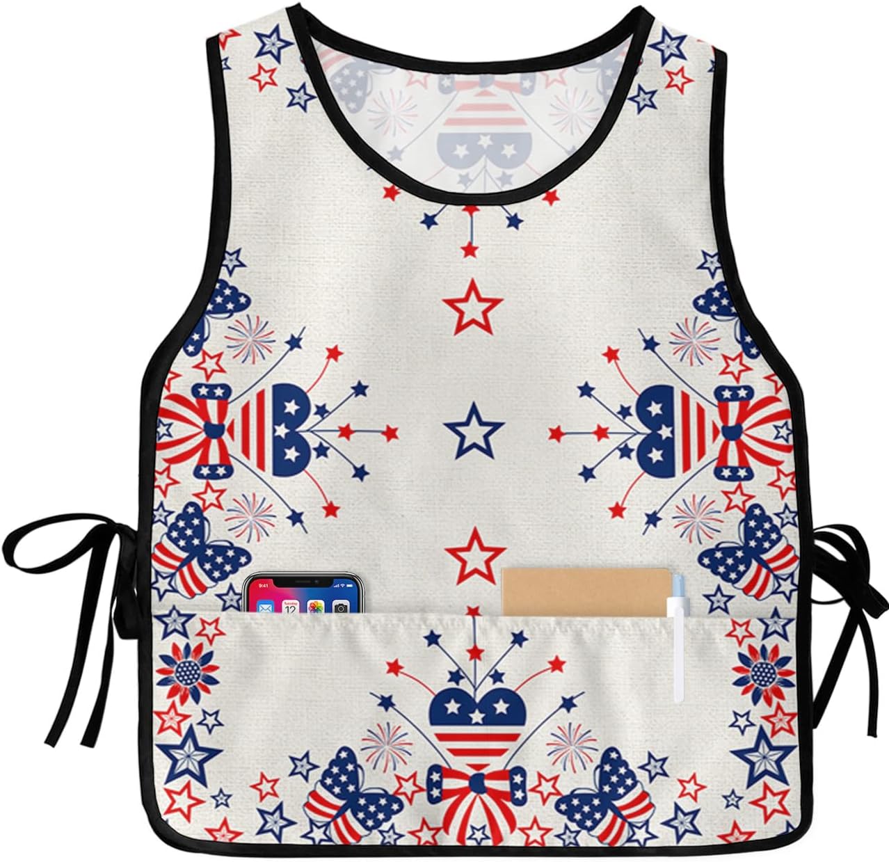 Butterflies Red Blue Flag Cobbler Aprons with 2 Pockets for Women Men, Independence Day Patriotic Stars