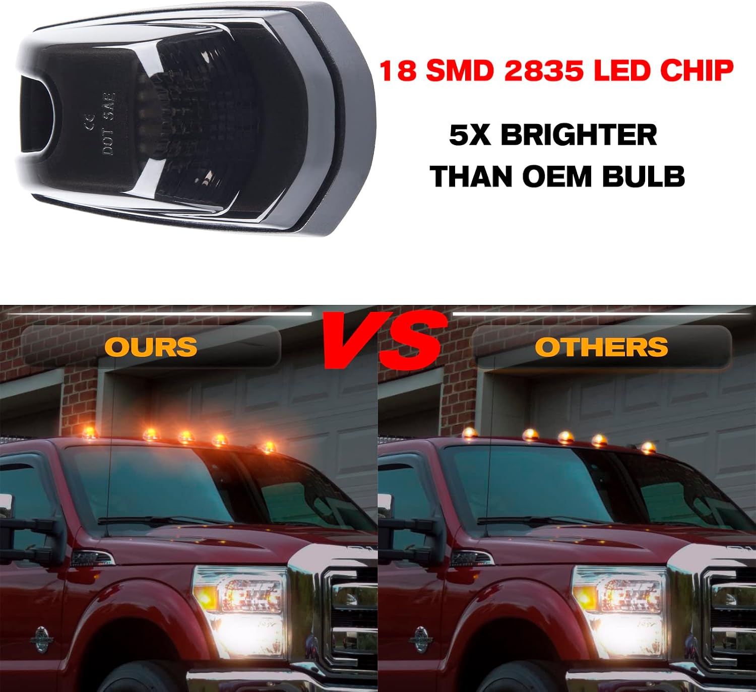 POPMOTORZ 5PCS LED Cab Roof Marker Lights 18 LED Amber Roof Top Clearance Lights LED Cab Marker Lamps For 2017-2022 Ford F250 F350 F450 F550 Super Duty Led Roof Running Lights