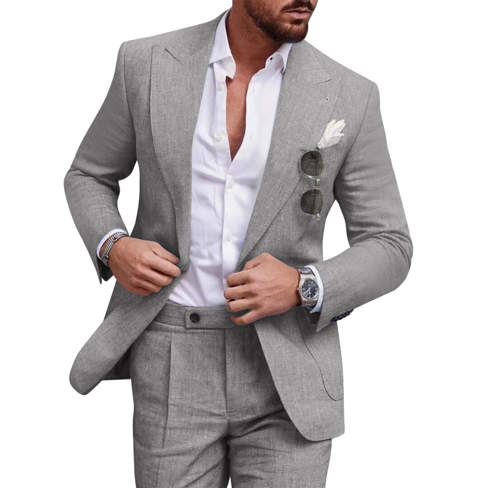 Diaryan Linen Men Suit Set Casual Tuxedo 2 Piece Regular Fit