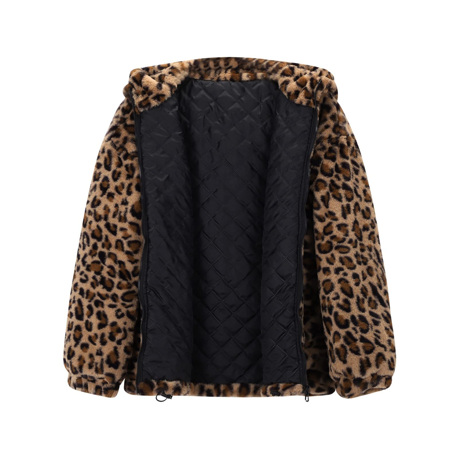 Fleecejacke Hoodie Damen Leopard Fuzzy Fleece Kapuzenjacke Winter Innenfleece Jacke Teddy Fleecejacke Gefüttert Winterjacke Lässige Kuscheljacke Outdoor Sweatjacke