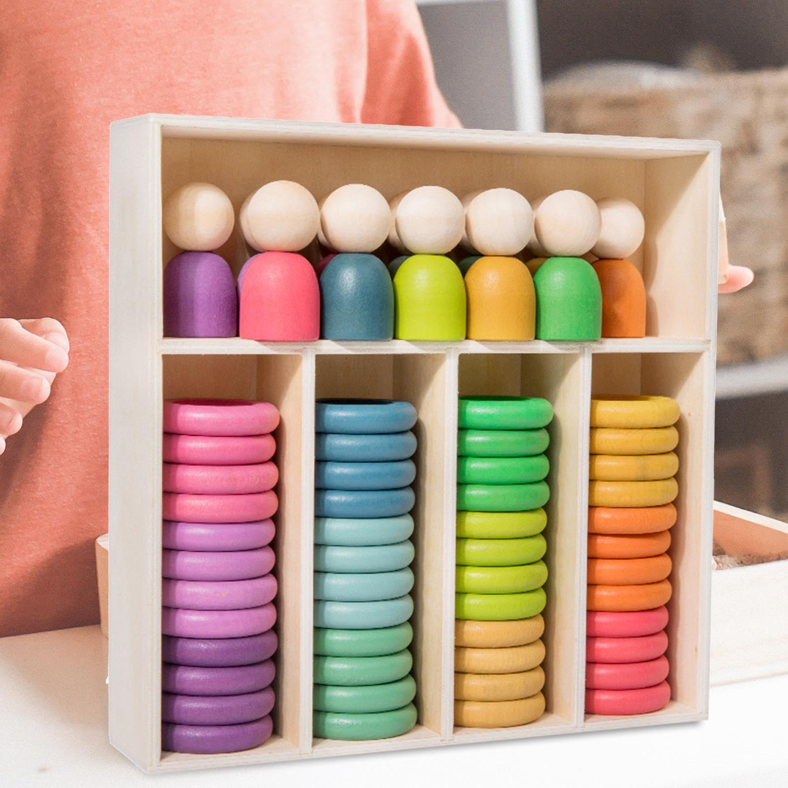 Almencla Stapel Und Sortierspielzeug Aus Holz in Regenbogenfarben – Spielzeug für Jungen Und Mädchen