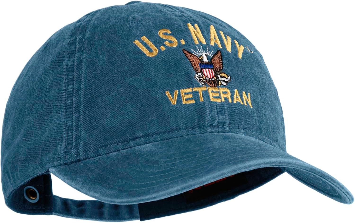 e4Hats.com US Navy Veteran Military Embroidered Washed Solid Pigment Dyed Cotton Twill Brass Buckle Cap