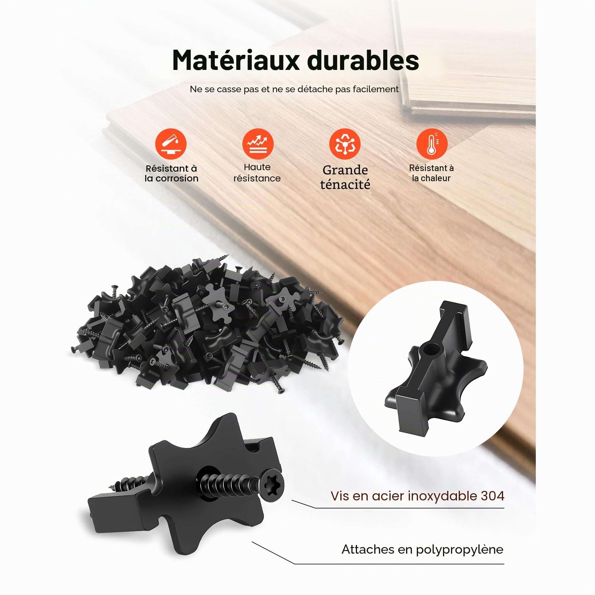 VEVOR Fixation Invisible pour Lame de Terrasse Composite, 500 PCS, Clips T Fixation Cachée en Plastique PP avec Vis Métalliques, Compatible avec Lames de Terrasse d'Écart 6,5 mm et de Hauteur 10 mm