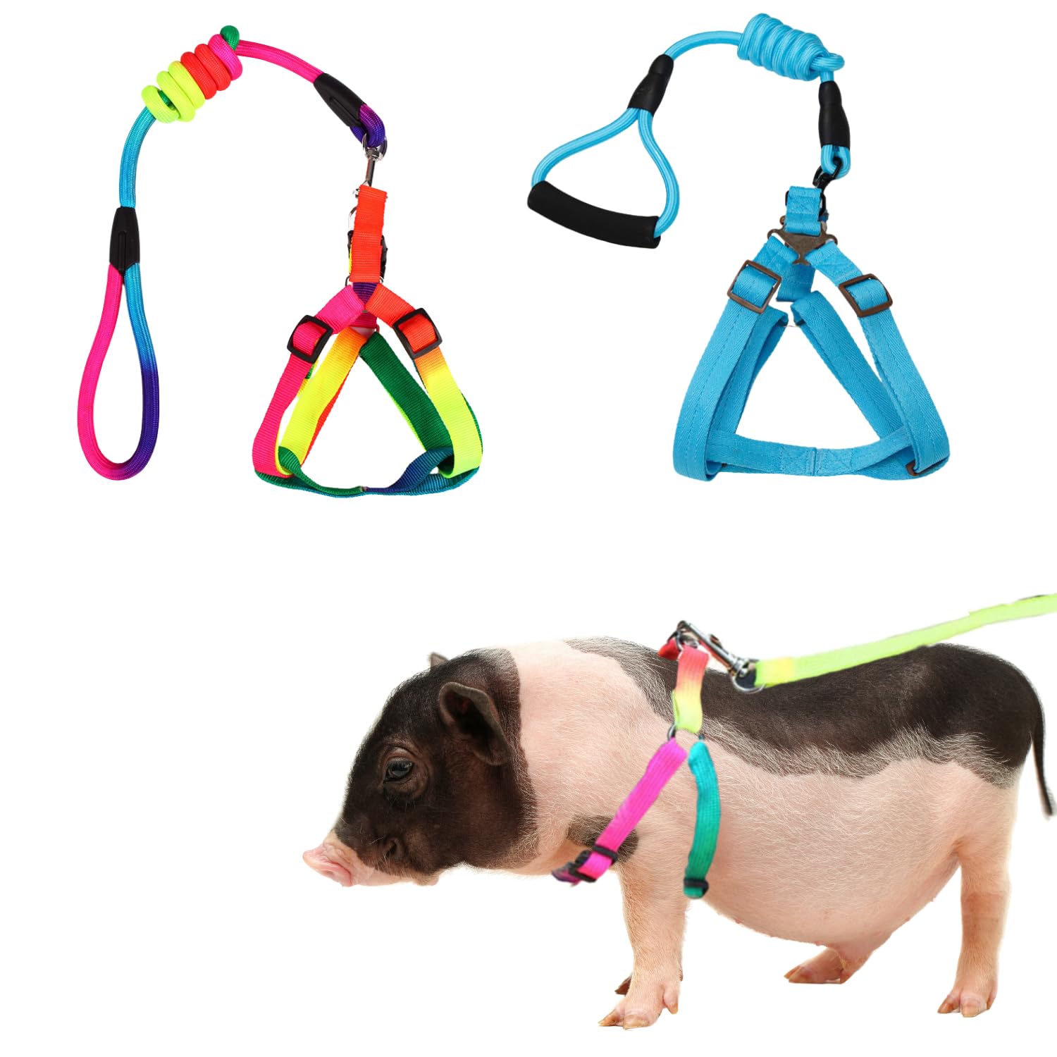 2 Pack Mini Pig Harness & Leash Set - Adjustable Leash for Small Animals Walking & Jogging (Large)