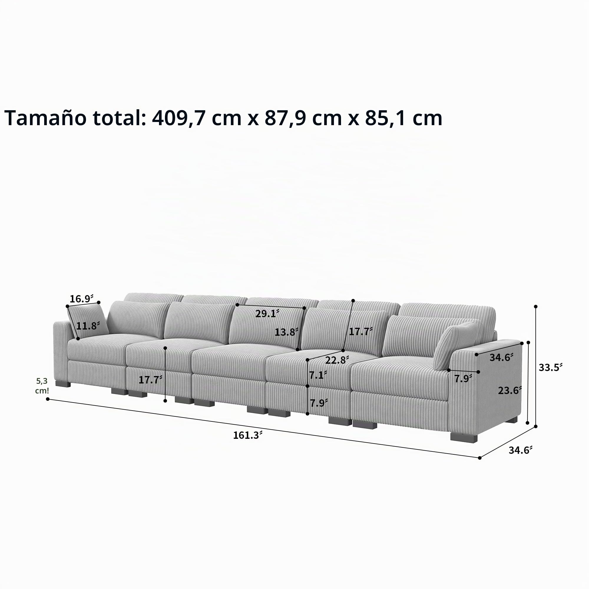 Sofá de 5 plazas con función de cama, sofás y sofás, sofá con función de dormir, sofá modular, pequeño para habitación juvenil, sofá con amplios reposabrazos para sala de estar, dormitorio